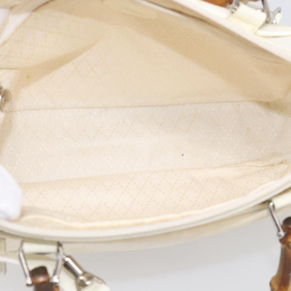 GUCCI Bamboo Hand Bag Nylon 2way White Silver 000 2040 0538 Auth gh2437
