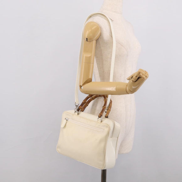 GUCCI Bamboo Hand Bag Nylon 2way White Silver 000 2040 0538 Auth gh2437