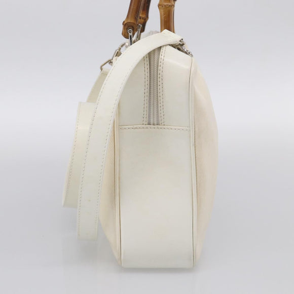GUCCI Bamboo Hand Bag Nylon 2way White Silver 000 2040 0538 Auth gh2437