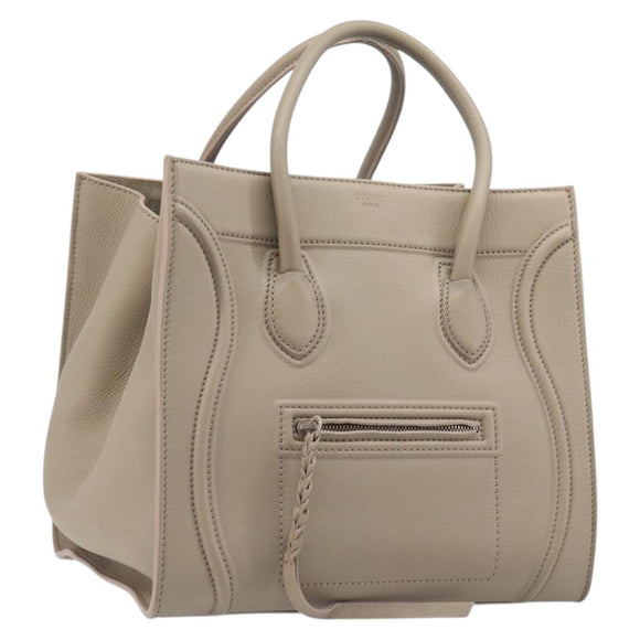 CELINE Luggage Phantom Hand Bag Leather Beige Silver Auth gh2451V