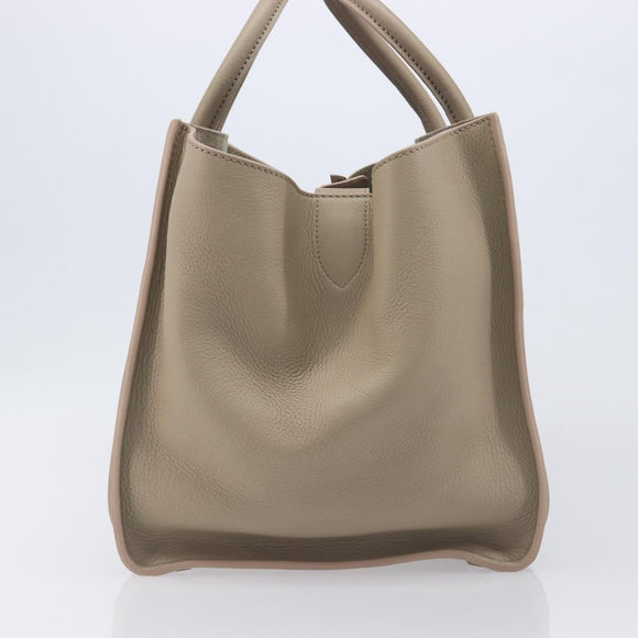 CELINE Luggage Phantom Hand Bag Leather Beige Silver Auth gh2451V