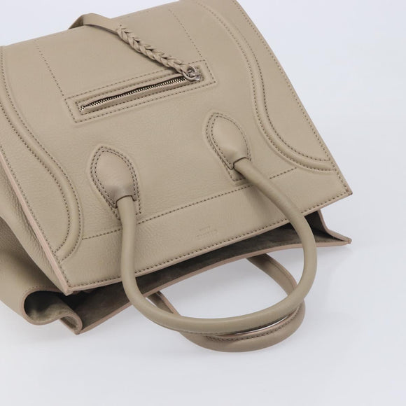 CELINE Luggage Phantom Hand Bag Leather Beige Silver Auth gh2451V