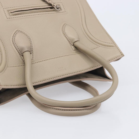 CELINE Luggage Phantom Hand Bag Leather Beige Silver Auth gh2451V
