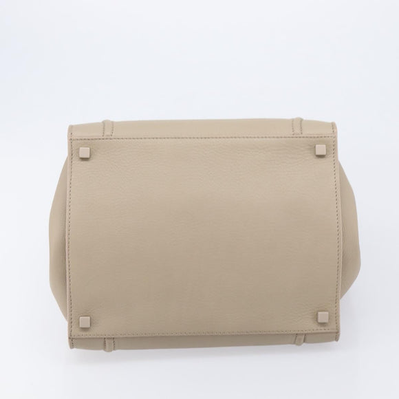 CELINE Luggage Phantom Hand Bag Leather Beige Silver Auth gh2451V