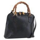 GUCCI Bamboo Hand Bag Leather 2way Black Gold 000 2122 0290 Auth gh2458-1