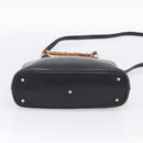 GUCCI Bamboo Hand Bag Leather 2way Black Gold 000 2122 0290 Auth gh2458-11