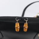 GUCCI Bamboo Hand Bag Leather 2way Black Gold 000 2122 0290 Auth gh2458-16