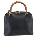 GUCCI Bamboo Hand Bag Leather 2way Black Gold 000 2122 0290 Auth gh2458-2