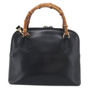 GUCCI Bamboo Hand Bag Leather 2way Black Gold 000 2122 0290 Auth gh2458-3