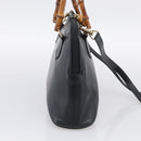 GUCCI Bamboo Hand Bag Leather 2way Black Gold 000 2122 0290 Auth gh2458-4