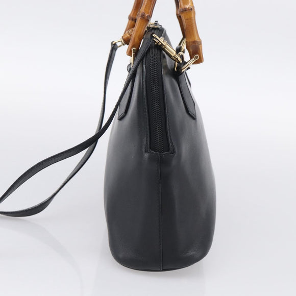 GUCCI Bamboo Hand Bag Leather 2way Black Gold 000 2122 0290 Auth gh2458