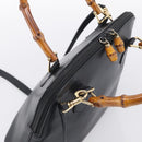 GUCCI Bamboo Hand Bag Leather 2way Black Gold 000 2122 0290 Auth gh2458-6