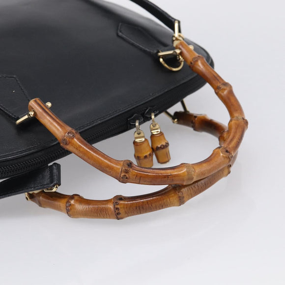 GUCCI Bamboo Hand Bag Leather 2way Black Gold 000 2122 0290 Auth gh2458