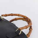 GUCCI Bamboo Hand Bag Leather 2way Black Gold 000 2122 0290 Auth gh2458-8