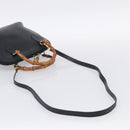 GUCCI Bamboo Hand Bag Leather 2way Black Gold 000 2122 0290 Auth gh2458-9