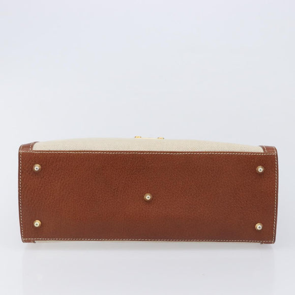GUCCI Hand Bag Leather Canvas Beige Gold 000 256 0192 Auth gh2466