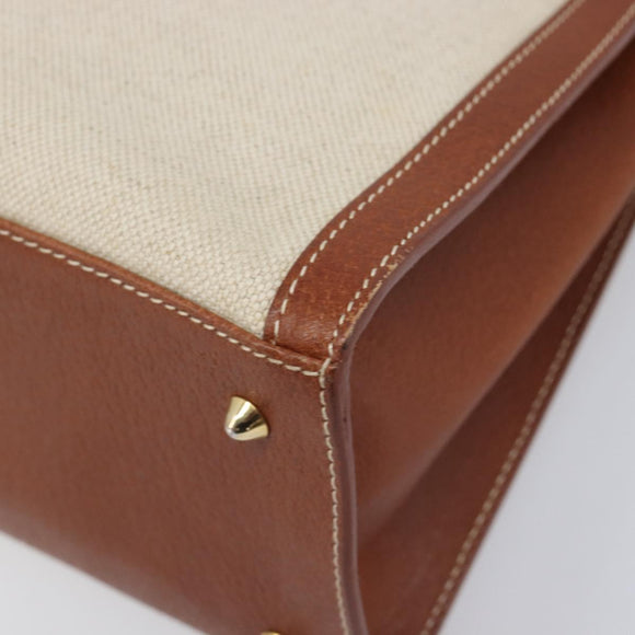GUCCI Hand Bag Leather Canvas Beige Gold 000 256 0192 Auth gh2466
