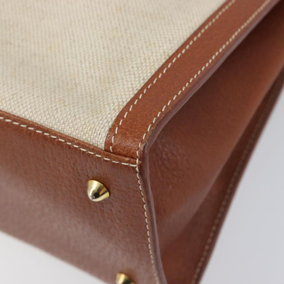 GUCCI Hand Bag Leather Canvas Beige Gold 000 256 0192 Auth gh2466