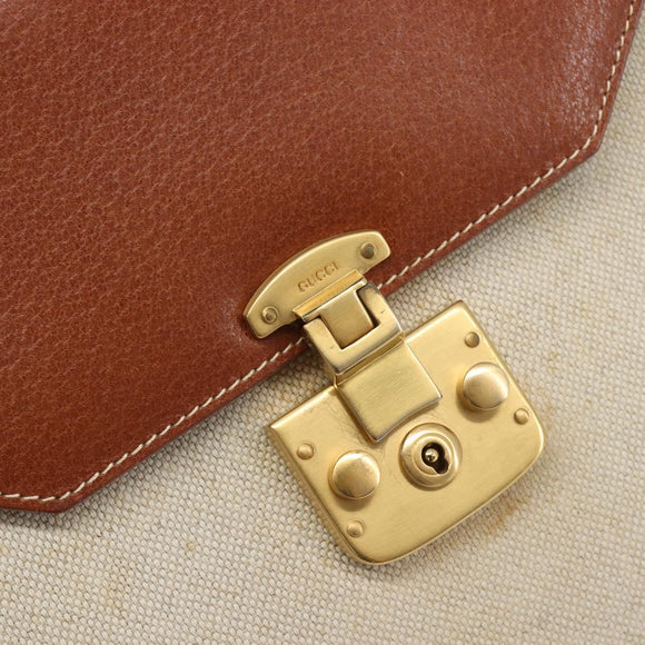GUCCI Hand Bag Leather Canvas Beige Gold 000 256 0192 Auth gh2466