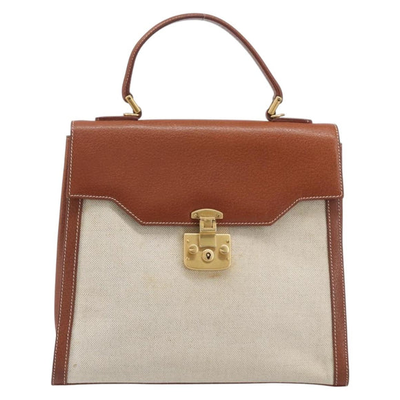 GUCCI Hand Bag Leather Canvas Beige Gold 000 256 0192 Auth gh2466