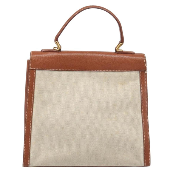 GUCCI Hand Bag Leather Canvas Beige Gold 000 256 0192 Auth gh2466