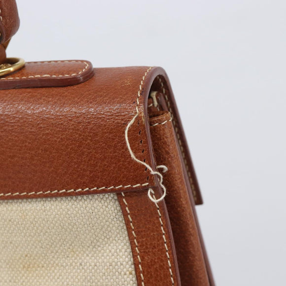 GUCCI Hand Bag Leather Canvas Beige Gold 000 256 0192 Auth gh2466