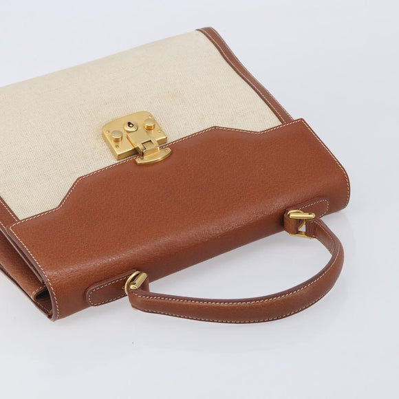 GUCCI Hand Bag Leather Canvas Beige Gold 000 256 0192 Auth gh2466