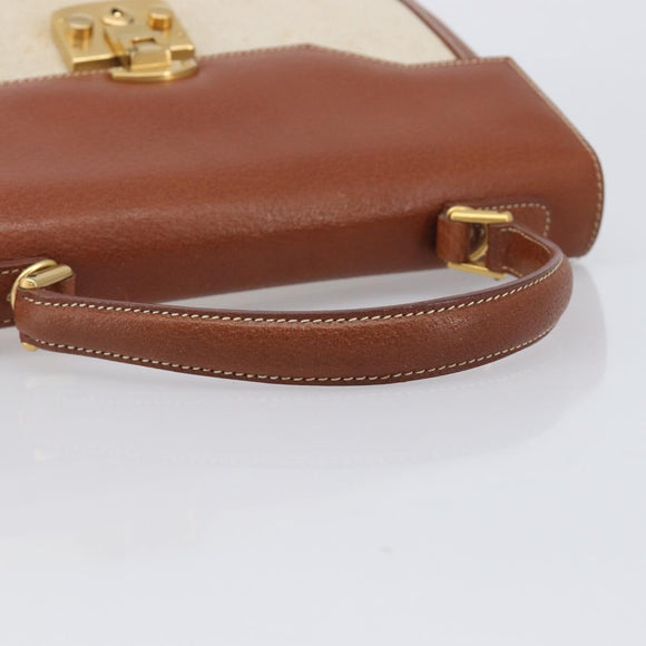 GUCCI Hand Bag Leather Canvas Beige Gold 000 256 0192 Auth gh2466