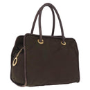 CELINE Hand Bag Nylon Brown Gold Auth gh2468-1