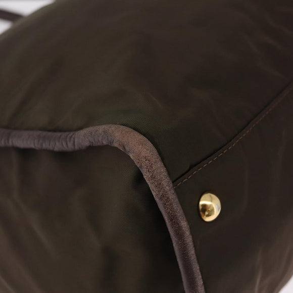 CELINE Hand Bag Nylon Brown Gold Auth gh2468