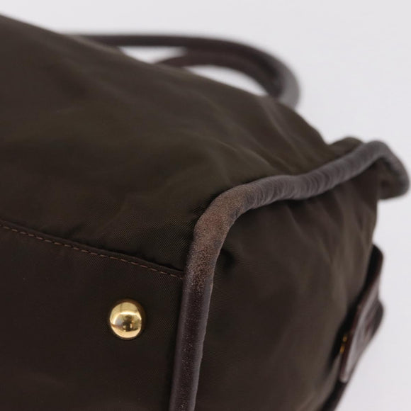 CELINE Hand Bag Nylon Brown Gold Auth gh2468