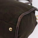 CELINE Hand Bag Nylon Brown Gold Auth gh2468-13