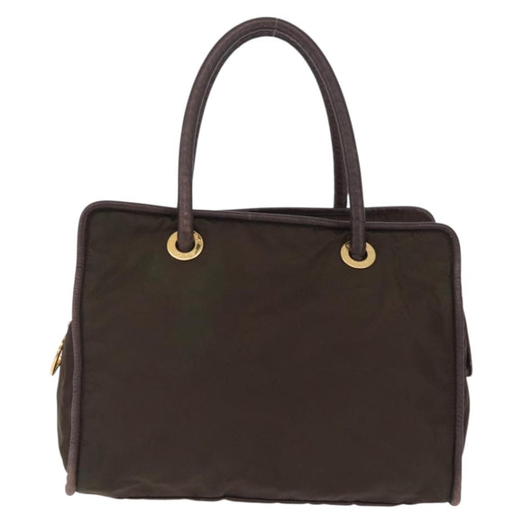 CELINE Hand Bag Nylon Brown Gold Auth gh2468