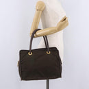 CELINE Hand Bag Nylon Brown Gold Auth gh2468-22