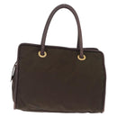 CELINE Hand Bag Nylon Brown Gold Auth gh2468-3