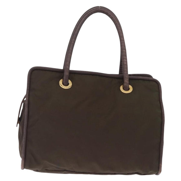 CELINE Hand Bag Nylon Brown Gold Auth gh2468