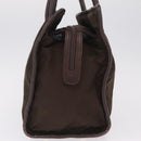 CELINE Hand Bag Nylon Brown Gold Auth gh2468-4