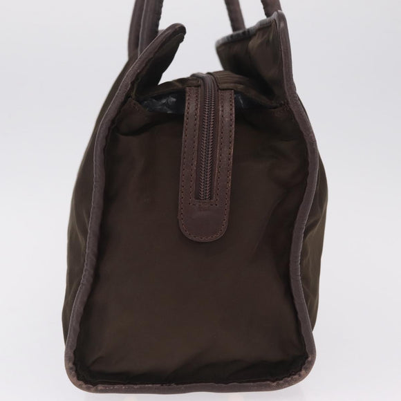 CELINE Hand Bag Nylon Brown Gold Auth gh2468
