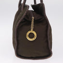 CELINE Hand Bag Nylon Brown Gold Auth gh2468-5