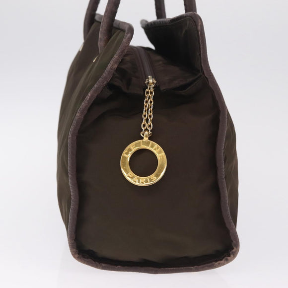 CELINE Hand Bag Nylon Brown Gold Auth gh2468