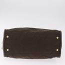 CELINE Hand Bag Nylon Brown Gold Auth gh2468-9