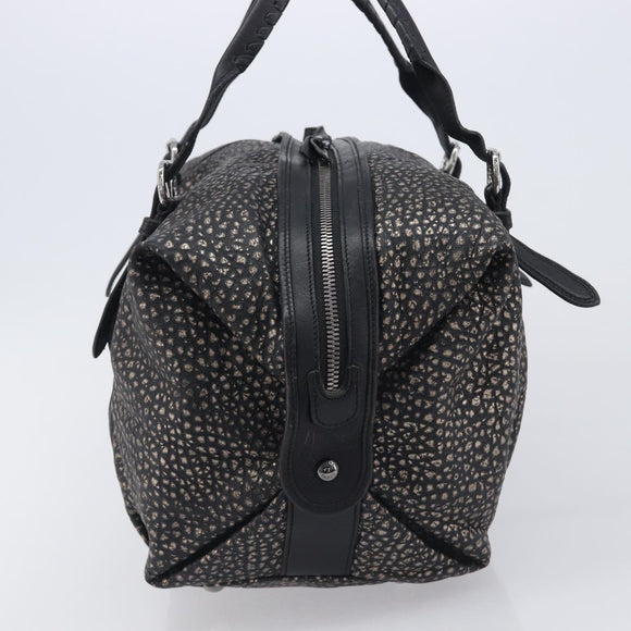 LOEWE Boston Bag Leather Black Silver Auth gh2472A