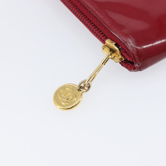 CHANEL Clutch Bag Patent leather Red Gold CC Auth gh2475