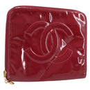 CHANEL Clutch Bag Patent leather Red Gold CC Auth gh2475-1