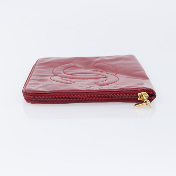 CHANEL Clutch Bag Patent leather Red Gold CC Auth gh2475