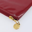 CHANEL Clutch Bag Patent leather Red Gold CC Auth gh2475-9