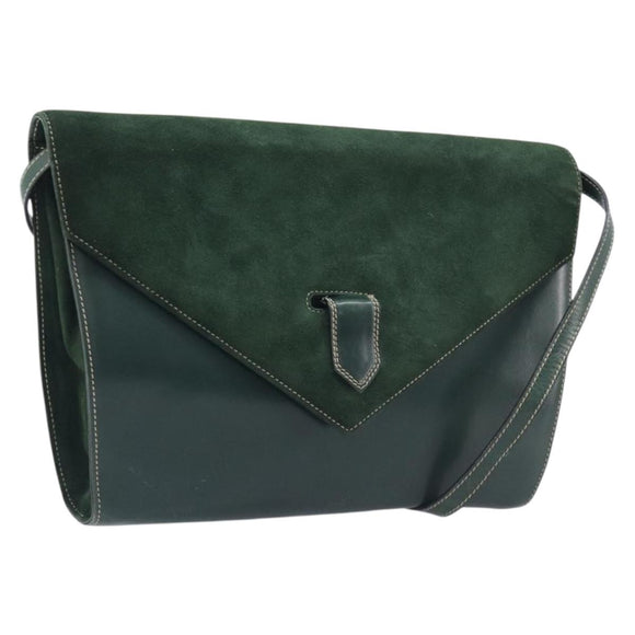 Bally Shoulder Bag Leather Green Gold Auth gh2477
