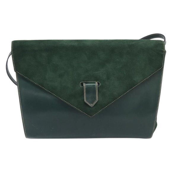 Bally Shoulder Bag Leather Green Gold Auth gh2477
