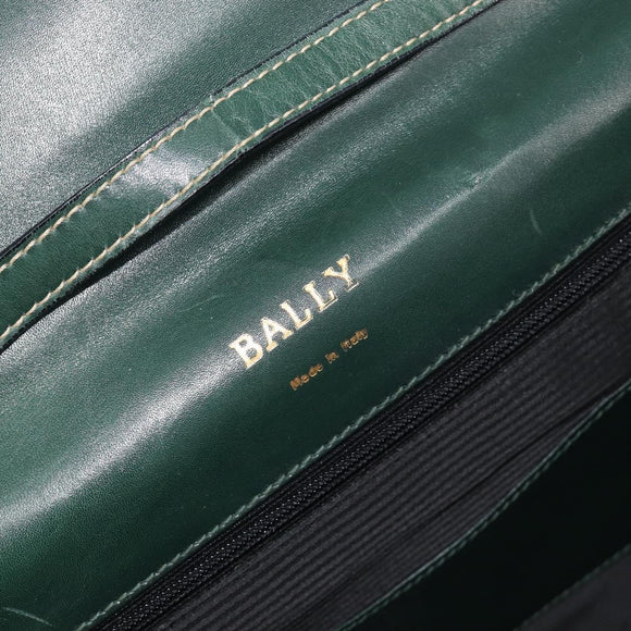 Bally Shoulder Bag Leather Green Gold Auth gh2477