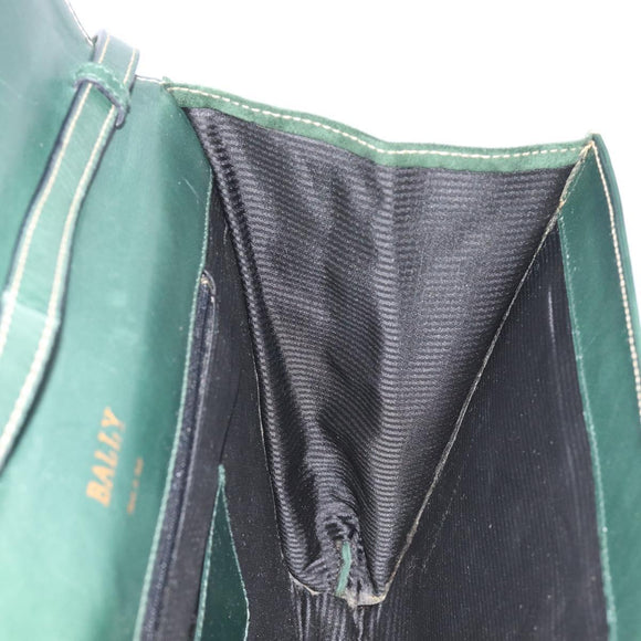 Bally Shoulder Bag Leather Green Gold Auth gh2477